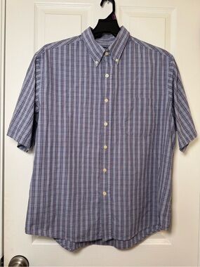 Puritan Men's Short-Sleeve Button-Down Plaid Shirt in Blue and White